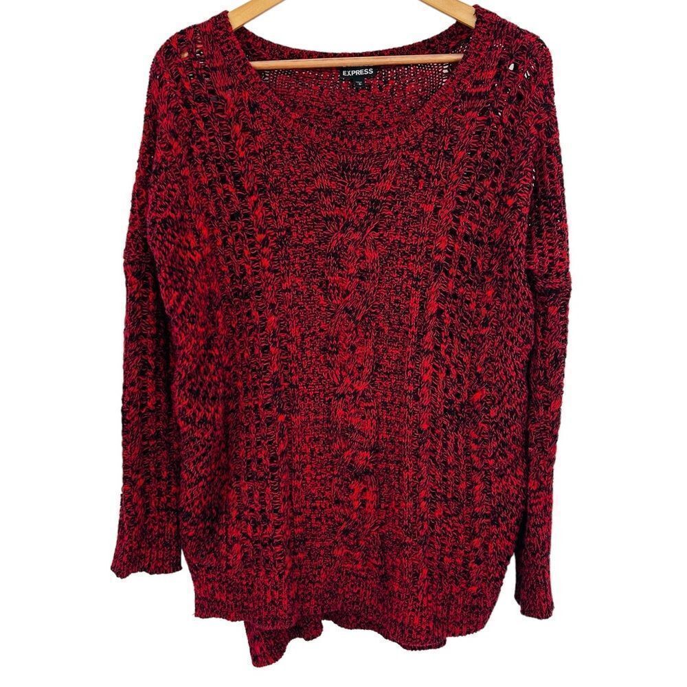 Express Red/Black Oversized Open Weave Sweater Si… - image 2
